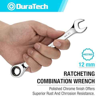 DURATECH 12mm Ratcheting Combination Wrench, SAE, 72-Tooth, 12-Point, CR-V Constructed with Mirror Polish