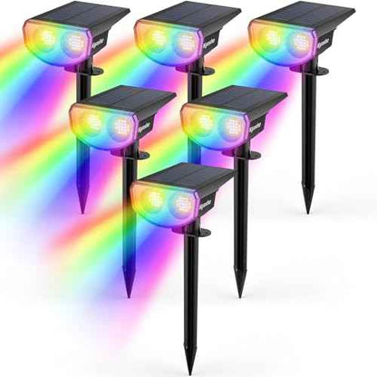 Kyosho Solar Spot Lights Outdoor, IP67 Waterproof Solar Lights for Yard, Garden and Walkways, 38 LEDs RGBW Multicolor Spotlight, 6 Pack
