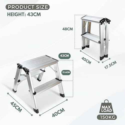 2 Step Ladder, Aluminum Folding Step Ladder, Portable Small Kitchen Step Stool, Lightweight with Widen Pedals by Glosiory, Solid Handy Metal Step Stool for Home, Kitchen, RV, SUV, Garage, 330lbs