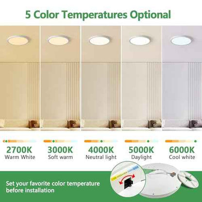 6PK Dimmable 12 Inch LED Flush Mount Ceiling Light, 24W, 2520LM, 2700K/3000K/4000K/5000K/6000K CCT Selectable, White Round Flat Panel Light Low Profile Ceiling Lamp for Bedroom/Kitchen/Living Room