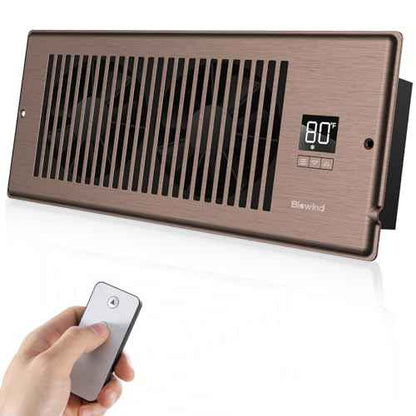 Quiet Register Booster Fan Fits 4" x 12" Register Holes, 10-Speed Smart Heating Cooling AC Vent Fan with Remote Control and Thermostat Control - Bronze