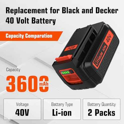 2-Pack 3600mAh Lithium ion 40 Volt LBX2540 Replacement Battery Compatible with Black and Decker 40V Battery LBX2540 LBX1540 LBX2040 LBXR36 LBXR2036 LBXR36-2 LST540 LCS1240 LST136W Power+ Tools(Red)