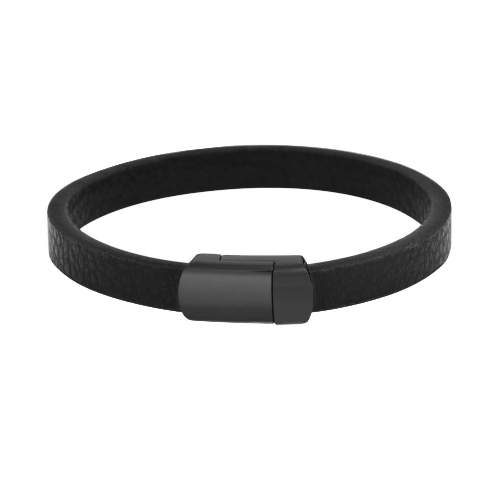 Geoffrey Beene Men's Genuine Pebbled Leather Bracelet with Stainless Steel Closure (Black)