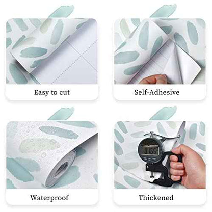 Sevalo Green and White Wallpaper Peel and Stick Wallpaper Boho 17.3inW 78.8inLContact Paper for Cabinets Green Herringbone Contact Paper Self-Adhesive Removable Bedroom Bathroom Waterproof Teal Kids