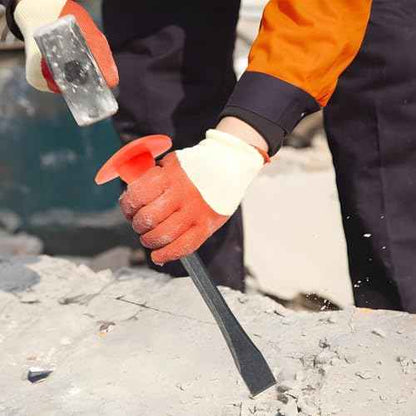 Masonry Chisel With Hand Guard and Work Gloves, 10 Inch Heavy Duty Flat End Rock Concrete Mortar Stone Chisel for Demolishing Carving Splitting Breaking Hounding