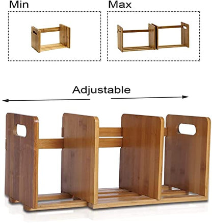 Salafey Expandable Desktop Bookshelf,Bamboo Desktop Bookcase,Mini Bookshelf Organizer Tabletop Bookshelf for Office Home Tabletop