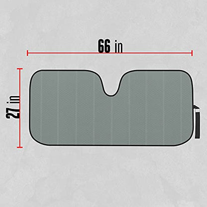 Motor Trend Gray Accordion Folding Car Windshield Sun Shade - Blackout Sun Visor for Car Windshield - Foldable Jumbo Sunshade and Front Window Truck Sun Screen for UV Sun Protection - 66 x 27