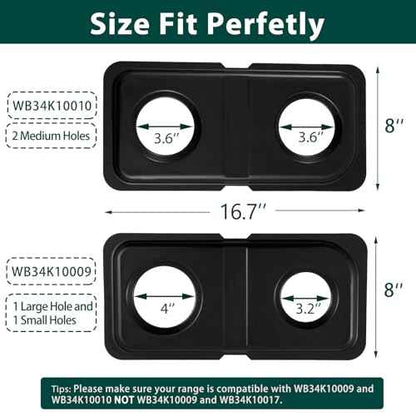 WB34K10009 WB34K10010 Drip Pans Cooktop Replacement Parts for GE Oven Double Burner Drip Pan Stainless Steel Range Cooktop Drip Bowls 16.62'' x 8'' Spectra XL44 Gas Stove Drip Pans Oven Parts 2 Pcs