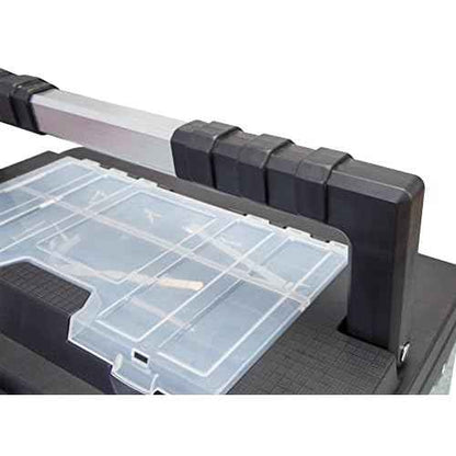 Road Dawg ROAD DAWG A5519BD Torin 18" Stainless Steel Portable Storage Tool Box Organizer with Metal Lock, Clear Lid Compartments, and Removable Tray - Stainless Steel/Black