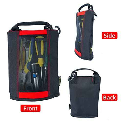 MELOTOUGH Fastener Bag Small Zip Tool Pouch Canvas Utility Zipper Tool Bag with Heavy Duty Mesh Window,Carabiner Clip (4 pack)