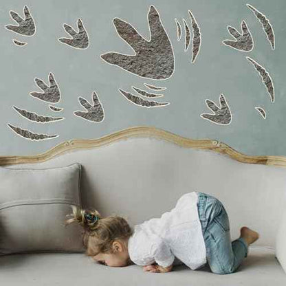 150 Pcs Dinosaur Decor Dinosaur Footprints Wall Decals, Peel and Stick Dinosaur Footprint Stickers, Realistic Dinosaur Footprint Wall Stickers Suitable for Baby Room Bedroom Decoration (Grey 150 Pcs)
