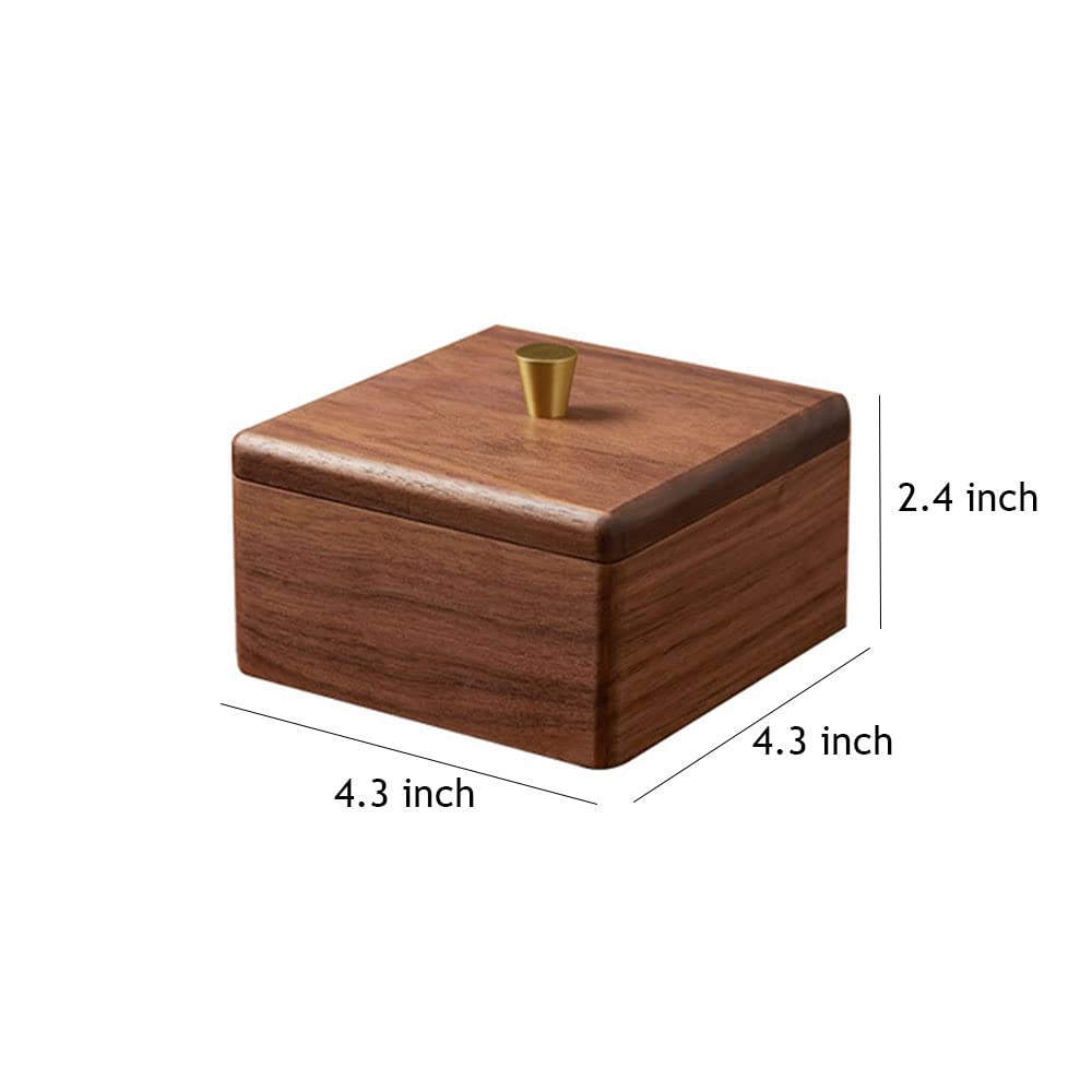 Sizikato Walnut Wood Q-Tip Box with Lid, Bathroom Cotton Swab Dispenser.