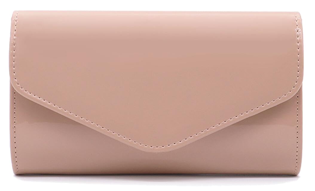 Aebecede Patent Leather Envelope Clutch Purse Shiny Shoulder Bag Candy Chain Evening Bag Elegant Handbag (Nude)