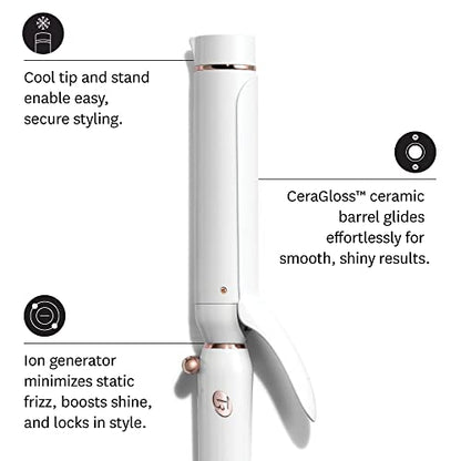 T3 Switch Kit Professional Ionic Interchangeable Curling Iron with 3 Ceramic Clip & Wand Long Barrels for Curling and Waving, 9 Adjustable Heat Settings & Ion Generator, White/Rose Gold