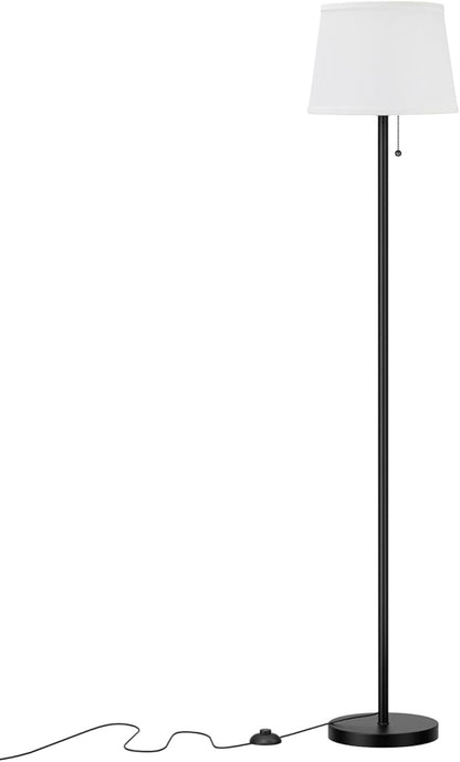 Modern Floor Lamp with Adjustable Brightness, Remote Control, Black, LED Bulbs, White Shade, Foot Switch, Easy Assembly