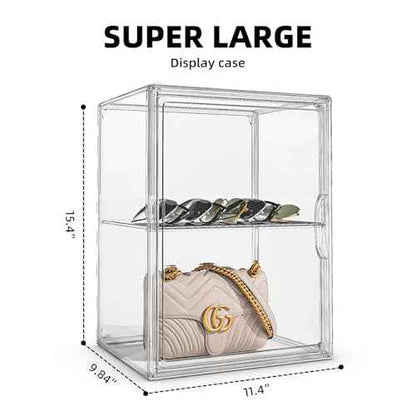 Clear Purse Organizer for Closet 1 Pack Clear Handbag Storage Organizer, Stackable Acrylic Display Case with Adjustable Divider for Purse, Handbag, Backpack, Wallet, Collectibles, XXX-Large