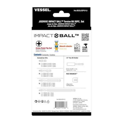 VESSEL JISDRIVE Impact Ball Torsion Bit 33PC. Set, No. IB33JSP01U Made in Japan (Cross Point Tip Set)