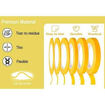 6 Rolls Fine Line Tape, Automotive Yellow Painters Tape 1/16, 1/12, 1/8, 1/4, 1/2 and 3/4 Inch x 52 Yard, Fineline Masking Tape for Car Vehicles Auto Paint Art