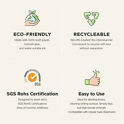 Brown Kraft Paper Tape, 2¡± x 43 Yards, Writable Non-Coated Surface for Masking, Sealing, and Packaging Use, Eco-Friendly and Recyclable, Easy-to-Tear (Non-Printed)