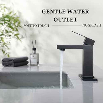 Black Bathroom Faucet Bathroom Sink Faucet SUS304 Stainless Steel for 1 Hole or 3 Holes Sink Single Handle Faucet One Hole with Pop Up Drain with Overflow Modern Vanity Faucets, SF3P-BK