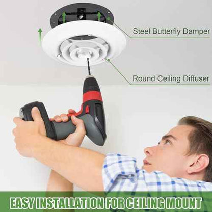 Therwen 2 Set 8 Inch Round Vent Cover Ceiling Diffuser HVAC Vent Duct Cover Replacement with Steel Butterfly Damper Fitting in 8 Inch Duct, Outer Dimensions: 12"