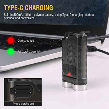 BORUIT V3 Small Powerful EDC Flashlight with Red UV Blue Light,High Lumens 900LM USB-C Rechargeable Mini Pocket Keychain Flashlight-12 Modes,IP65 Waterproof,Tail Magnet(Black)