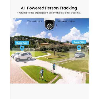 ZOSI C298 4MP Dual-Lens(2MP+2MP) Wired WiFi PT Plug-in Security Camera Outdoor, 360 View Pan/Tilt Camera, Human/Vehicle Detect, Color Night Vision, Spotlight Siren,Two-Way Talk, Memory Card Storage
