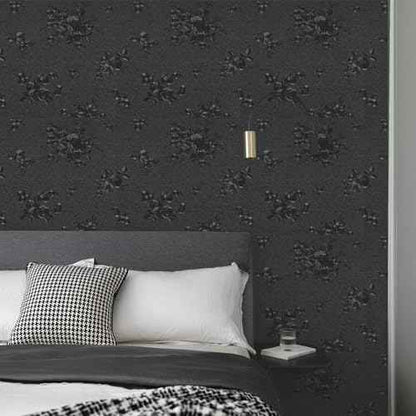 TANONE Black Peel and Stick Wallpaper 17.7" X 236" Black Embossed Floral Contact Paper Self Adhesive Removable Textured Wallpaper Vinyl Thicken Wall Paper for Wall Furniture Cabinet Drawer Dresser