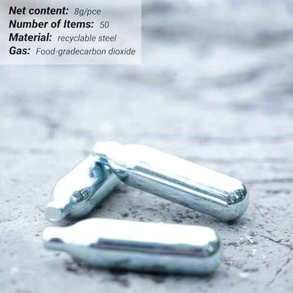 CO2 Cartridges,8g CO2 Cylinders Soda Chargers for Sparkling Water Maker, Seltzer Water Chargers, Seltzer Soda Chargers, 50pcs 8g CO2 Cylinders for Portable Carbonated Water Maker