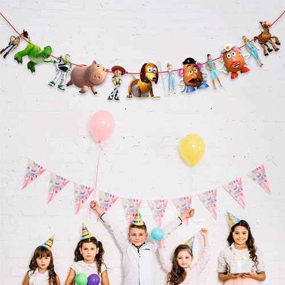 Toy Stry Garland Decoration for Birthday Party ? Cartoon-Inspired Hanging Banner with Cowboy and Space Hero Theme ? Reusable Party Garland ? Wall Backdrop or Toy-Themed Celebration Decoration