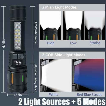 2 Pack High Lumens Rechargeable Flashlights,5 Modes Super Bright Flashlight with LED Battery Powered,Waterproof Flashlight,Zoomable Flash Light for Outdoor Camping