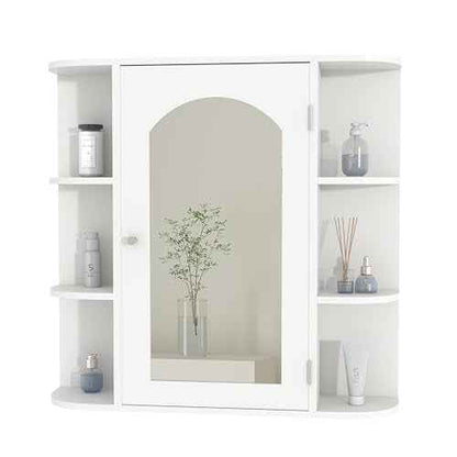 Bathroom Wall Cabinet, Medicine Cabinet with Mirror and Adjustable Shelves,White Wall Mounted Cabinet Over The Toile,3-Tier Wood Hanging Storage for Bathroom,Kitchen,Living,Laundry Room