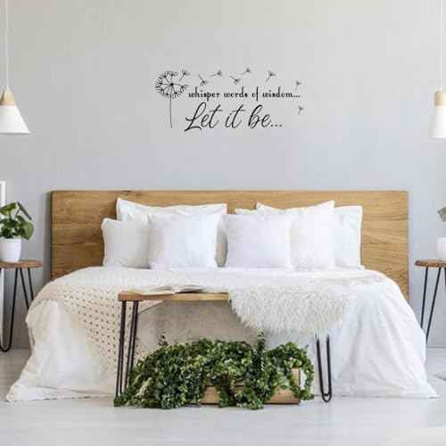 Let It Be Whisper Words of Wisdom Dandelion - Positive Quotes Pure Black Vinyl Wall Decal Art Font Motto Room Decoration
