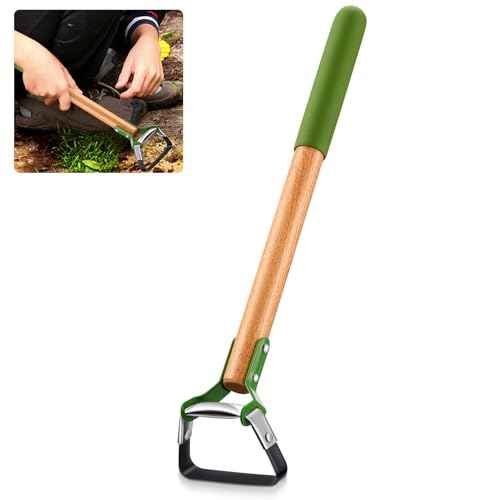 1 Pcs Mini Garden Hula Hoes for Weeding Long Stirrup Hoe Tools Scuffle Hoe Garden Tool for Lawn Yard Weeding Gardening (Wood Handle)