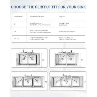 Commercial Kitchen Faucet 8 Inch Center Wall Mount Commercial Sink Faucet with 8 Inch Swivel Spout 2 Dual Handle Laundry & Utility Room Sink Faucets Restaurant Industrial Chrome Mixer Tap