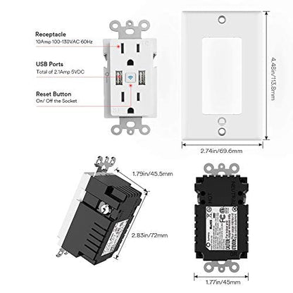 Lumary Smart USB Outlet with Type-C & USB-A Ports, WiFi in-Wall Outlet Compatible with Alexa & Google Home, Remote & Voice Control, Timer, FCC Certified, Tamper-Resistant, 4 Pack