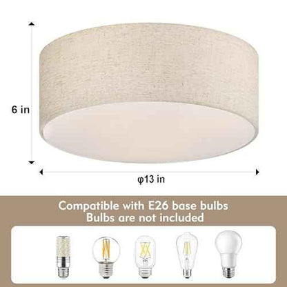 3-Light Ceiling Light Fixture, 13" Drum Flush Mount Ceiling Light, Modern Close to Ceiling Lights with Fabric Linen Shade for Hallway Bedroom Kitchen Dining Living Room