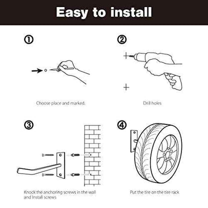 CARTMAN Heavy Duty Steel Garage Wall Mount Tire Wheel Storage Rack, Pack of 4