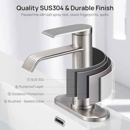 GAGALIFE Bathroom Faucet 1 Hole, Brushed Nickel Bathroom Sink Faucet with Metal Pop-up Drain Supply Lines and Deck, Modern Waterfall Bathroom Faucets Single Handle, JJL-MP-7001BN