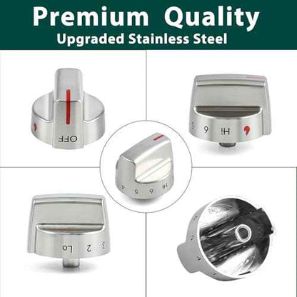 Stainless Steel 5304509064 Stove Knobs Replacement Parts for Frigidaire Gallery Oven Gas Stove Range 5304509929 Stove Top GCRG3060AFC Metal Silver Surface Burner Control Knobs 5 Pcs