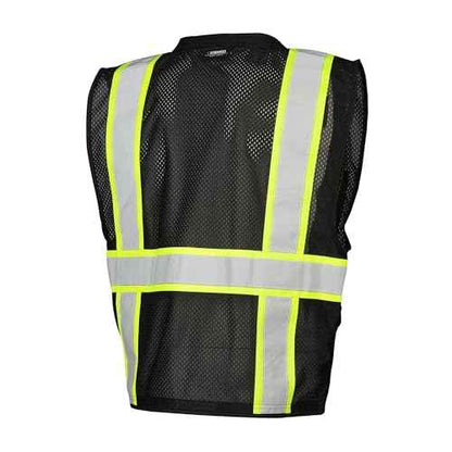 Kishigo Black Enhanced Visibility Men's Vest B100, Multi Pocket Mesh Hi-Vis Vest, Ultra-Cool Polyester, 6 Pockets, Zipper