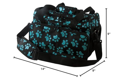WAHL Professional Animal Travel Tote Bag with Zipper - Travel Bag - Storage Pack for Grooming Supplies - for Dog, Cat & Pet Groomers - 28.8 Inches, Turquoise Paw Print Design (#97764-300)