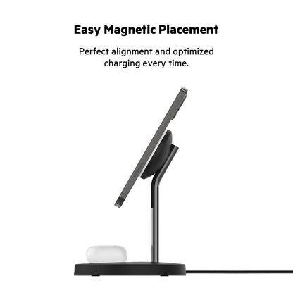 Belkin 2-in-1 MagSafe Wireless Charging Dock 15W Fast Charge iPhone Charger Compatible with iPhone 17, 16, 15, and 14 Series, AirPods, Pixel 10, and Other MagSafe Enabled Devices, PSU Included - Black