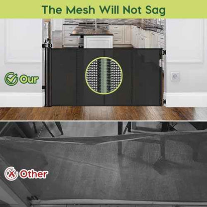 Reinforced 55" Wide Retractable Baby Gates with Reinforced Strips, Indoor/Outdoor Retractable Dog Gate for Doorway Prevent Bottom Drilling Through, No Bottom Bar Safety Mesh Baby Gate for Stair, Black