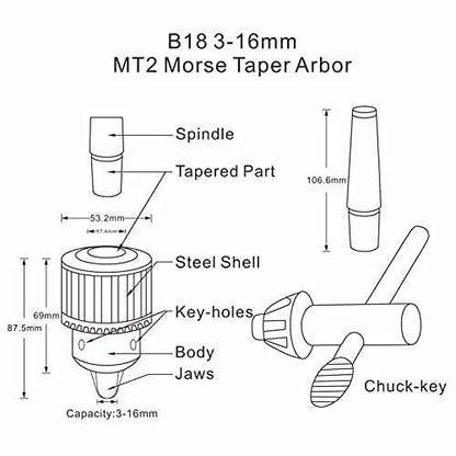 Earl Diamond Super Heavy Duty 5/8-Inch Drill Chuck with #2 Morse Taper Arbor & Chuck Key (5/8" MT2)