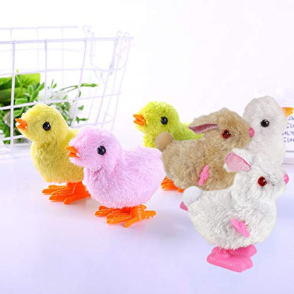 CICITOYWO Bunny and Jumping Chick Wind Up Toys Novelty Chicken Hopping Windup Toy for Kids Toddlers Adult Easter Egg Hunt Basket Stocking Stuffers Party Favors Goody Bag Fillers Gifts (Colorful-1)