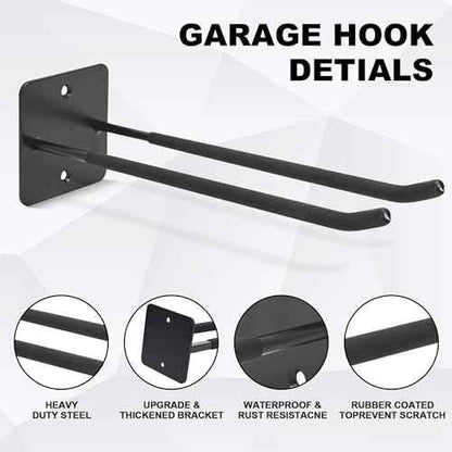 Large Garage Hooks Heavy Duty - 4 Pack 12.2" Long Garage Storage Utility Hooks, Wall Mount Ladder Hanger, Garage Organizer for Hanging Tool, Chairs, Hoses, Garden Tool, Bulk Items, Ropes, etc.