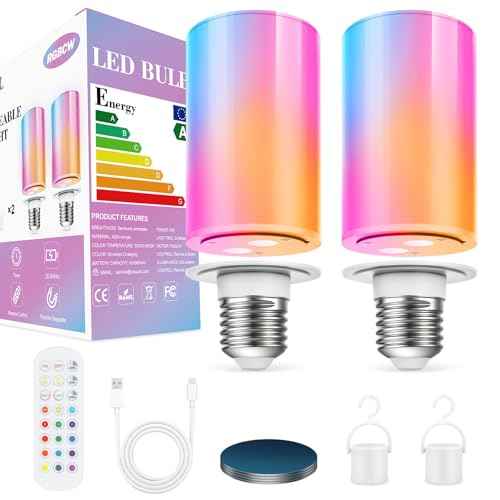 10000mAh Rechargeable Led Corn Light Bulb,Battery Operated Light Bulb with Remote Control, E26, 60W Equivalent, 800Lum, 3 Color Temperatures, 12 RGB, Emergency Lamp, 2PC