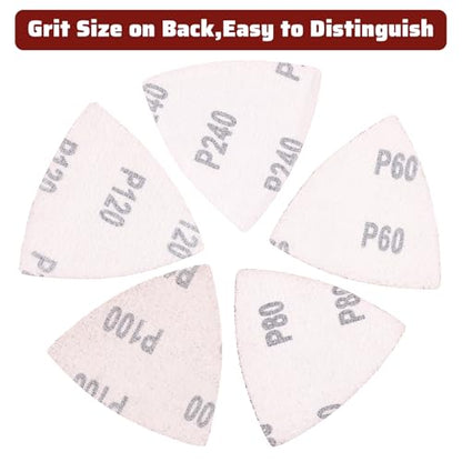 55Pcs Oscillating Tool Sanding Pad Triangle Sanding Pads Set 60/80/100/120/240 Multitool Sandpaper, Grit Fit for Finishing Wood Sanding Plaster