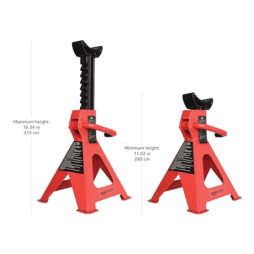 Amazon Basics Steel Jack Auto Stands with 6,000 lb or 3 Ton (2.7 metric Ton) Capacity, 1 Pair, Black and Red